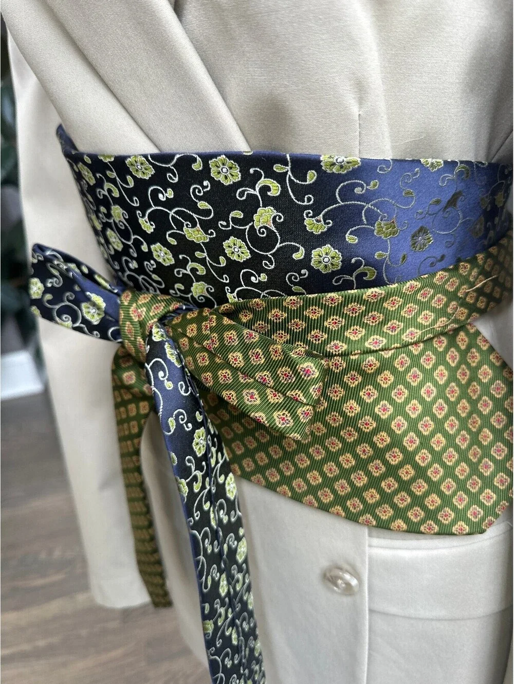 Upcycled Silk Necktie Obi Belt | Handmade Corset Style Belt | One-of-a-Kind | OS